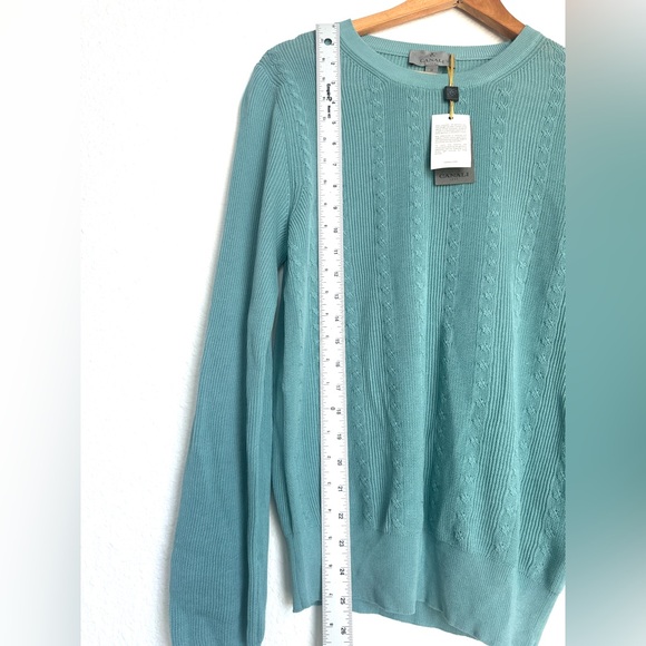 NWT Canali Cable Knit Crewneck Sweater Men’s size 46 Small Turquoise - Picture 13 of 14